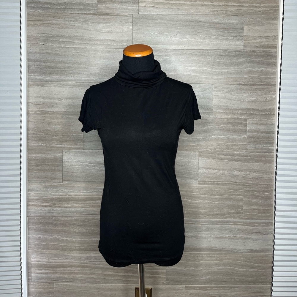Black Turtleneck Short Sleeve Top